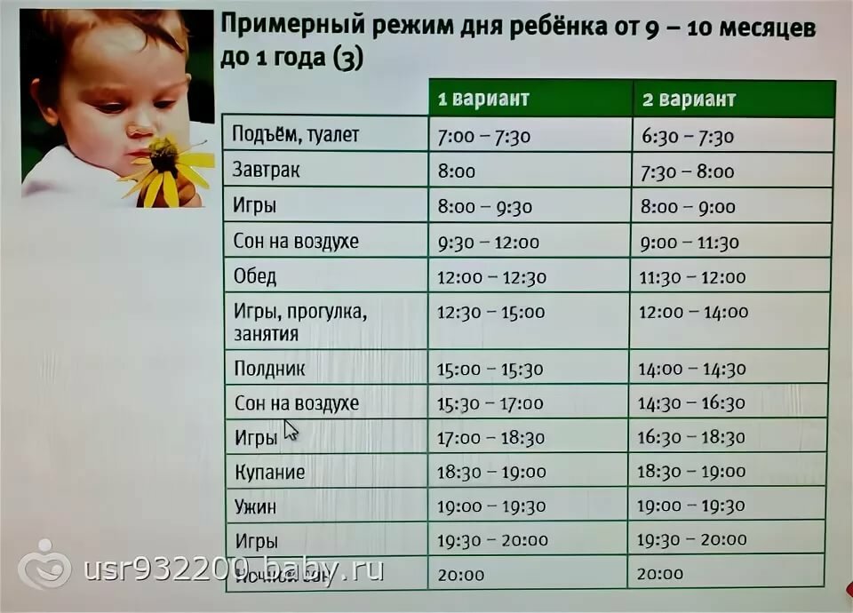 Режим дня ребенка в 6 месяцев + таблица по часам |