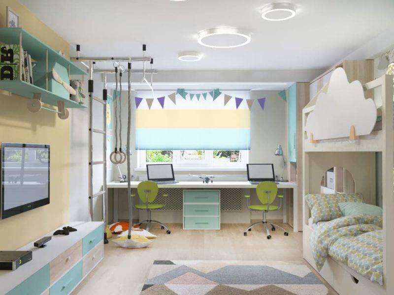 Дизайн детской комнаты для двух разнополых детей: советы и 50 фото